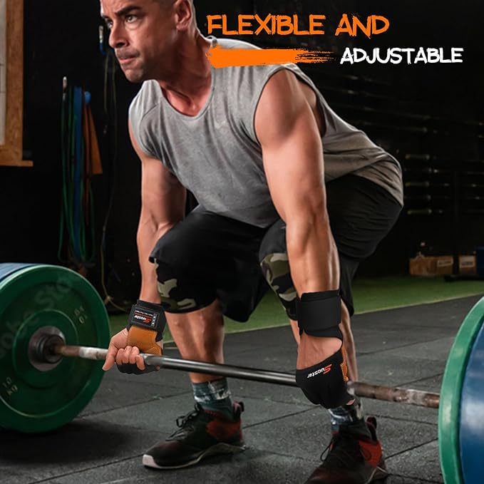 SueStar Workout Gloves, Heavy Duty Cowhide Padded Weight Lifting Gloves with Wrist Support, Full Palm Protection & Silicone Grips Gym for Weightlifting, Deadlifts, Exercise