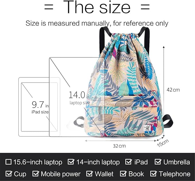 Drawstring Backpack with Mesh Pockets String Gym Bag Sackpack Sandproof Water Resistant Beach Backpack for Men Women