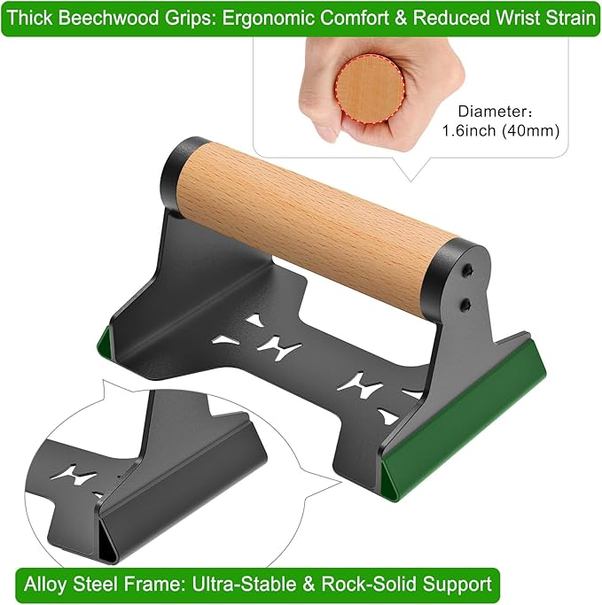 SELEWARE Wood Push Up Bars, Heavy-Duty Steel Pushup Stands, Floor Workouts Push Up Handles, Non-Slip Lion Design Base Parallettes Bars for Calisthenics, Handstand & Strength Training, Supports 600lbs