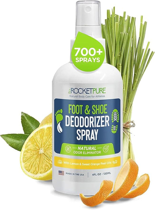 Rocket Pure Natural Foot & Shoe Deodorizer Spray - Foot Spray for Smelly Feet & Shoe Spray for Smelly Shoes - Removes, Controls & Prevents Odors - Made with Essential Oils - Made in USA (Lemon, 4oz)
