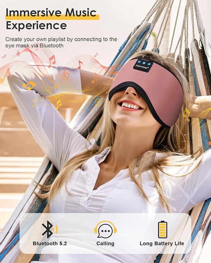 Bluetooth Sleep Mask Headphones 3D Deep Eye Mask with Headphones,Can Play 14 Hours Breathable 100% Blackout Sleeping Mask for Travel/Nap,Sleep Aids with Travel Bag Tech Gadgets for Men Women
