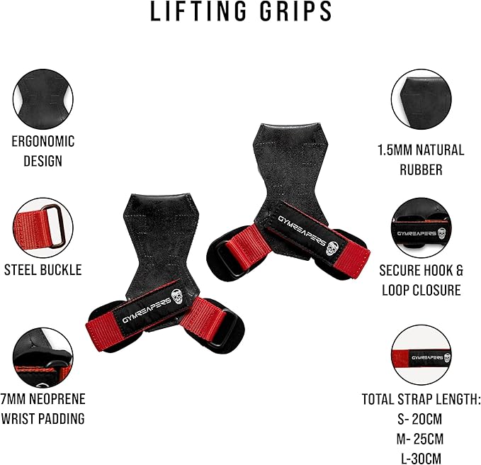 Gymreapers Weight Lifting Grips (Pair) for Heavy Powerlifting, Deadlifts, Rows, Pull Ups, with Neoprene Padded Wrist Wraps Support and Strong Rubber Gloves or Straps for Bodybuilding