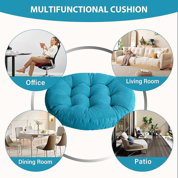 Tiita Floor Pillow Blue Cushion Round Seat Cushion Outdoor Floor Pad Meditation Cushion for Yoga Living Room Sofa Balcony, 22x22 Inch (Blue)