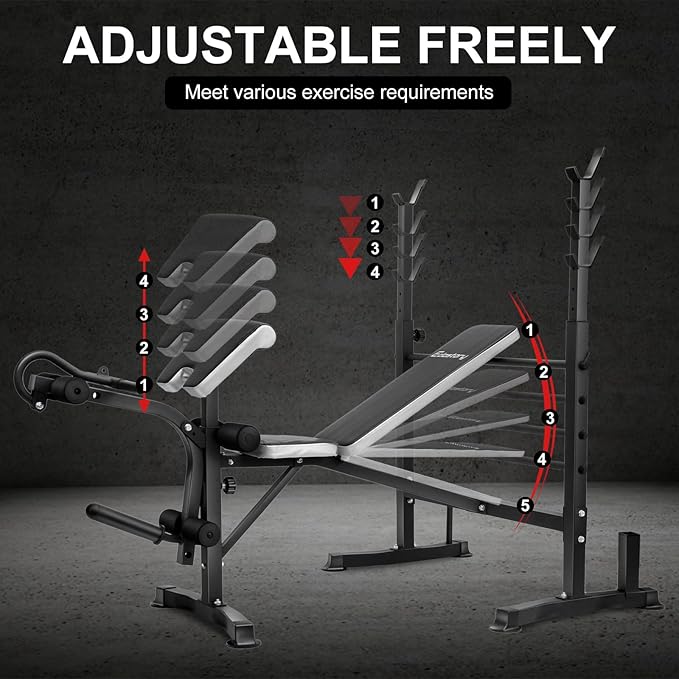 Edostory Olympic adjustable Weight Bench Set, Workout Equipment for Home Workouts, Bench Press with Preacher Curl, Leg Developer, Home Gym Full Body Workout