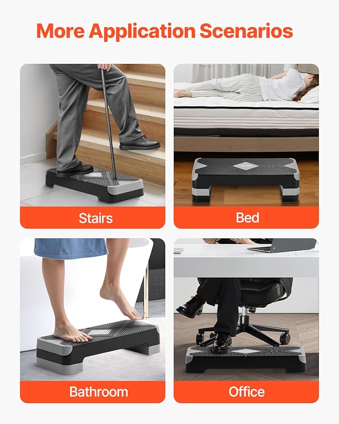 VEVOR Aerobic Exercise Step Platform, 28-Inch Workout Aerobic Stepper, Height Adjustable Fitness Training Step Deck Trainer with 4 Risers, Non-Slip Surface Bench for Home Gym Cardio Strength