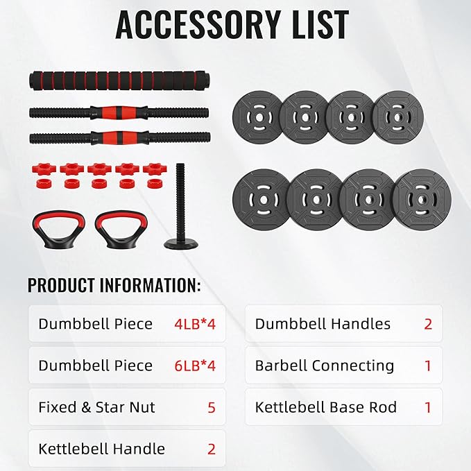 Multi-Functional Portable Changeable Dumbbell and Barbell Kettlebell Set with Adjustable Weights, 40LBS or 60LBS Sets, 2-in-1 or 4-in1, Multiple Styles