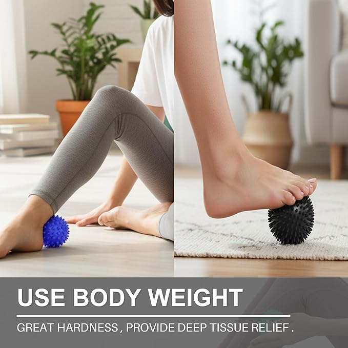 LEZER Spiky Massage Ball, Trigger Massage Point, Plantar Fasciitis, Deep Tissue Myofascial Release Tool, Foot Massager, Muscle Knot Relief, Physical Therapy, 3 in(Blue)