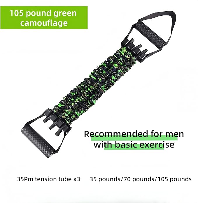 Chest Expander 3-Hole Resistance Band Multifunctional Adjustable Arm Exerciser Natural Latex Tube Anti-Break Durable Quick-Release Camo Sleeve for Women Teens Fitness Training