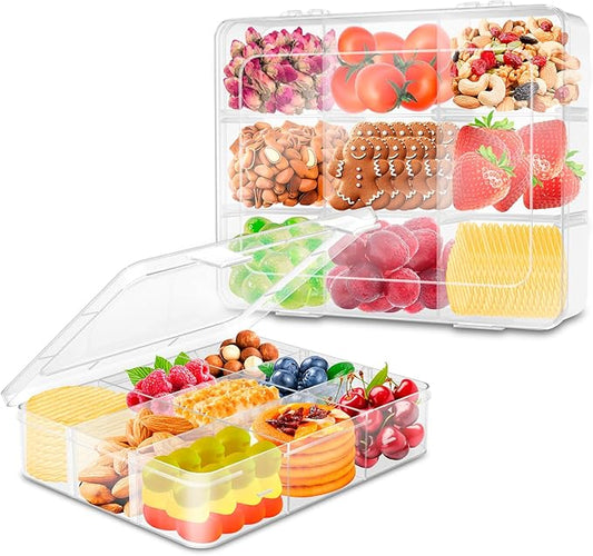 AQSXO 3 Pcs Snack Box Container, 9 Compartments Snack Containers Reusable Meal Prep Lunch Containers.