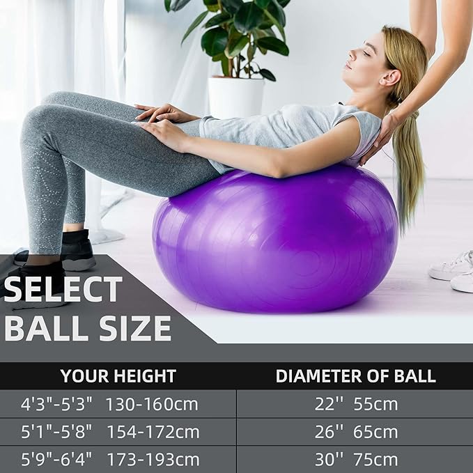 Anti-Burst Exercise Ball,Yoga Ball Chair with Pump Device,Non-Slip Matte Pilates Ball,Balance Ball for Stretching Core Yoga Pilates Birthing Pregnancy Stability Gym Workout Training