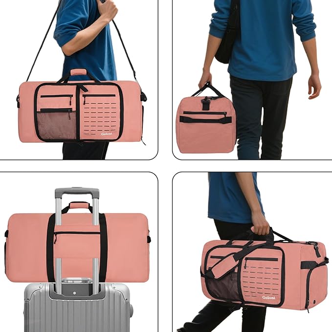 Foldable Travel Duffle Bag,Duffle Bag with Shoes Compartment and Adjustable Strap,Large Packable Travel Bags for Men Women,Waterproof Duffel Bag