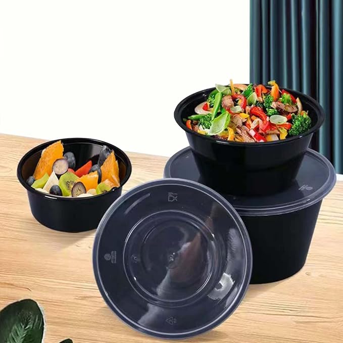 100pc 26 Oz Meal Prep Containers disposable, Plastic Food Take Out Containers With Lid, Take Out Containers Disposable, Reusable food storage containers Round Box,Microwave Freezer Dishwasher Safe