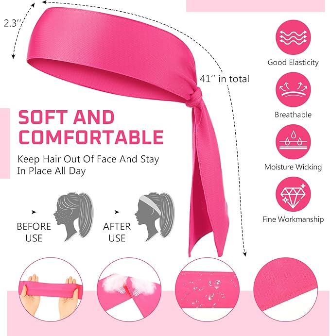 Hiboom 30 Pack Tie Headband Bulk Sports Tennis Head Tie Ninja Karate Tie Back Athletic Sweatbands Adjustable Hair Bands for Women Men Basketball, Football, Soccer, Running, Yoga Workout