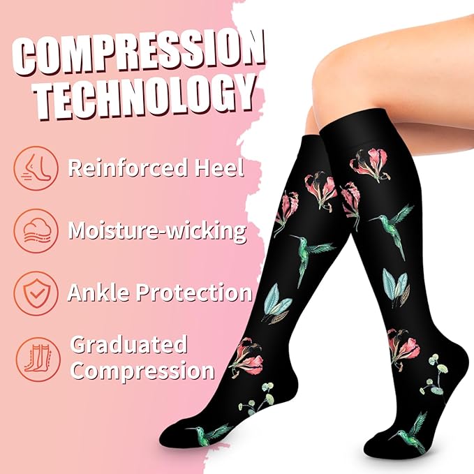 Bluemaple Compression Socks for Women & Men Circulation (6 Pairs) 15-20 mmHg is Best Support for Athletic Running Cycling