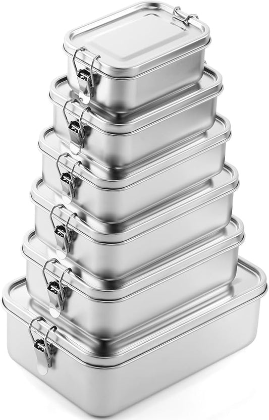 Umigy 6 Pcs Stainless Steel Food Containers Metal Bento Lunch Box Stainless Steel Food Storage Containers, Lockable Clips to Leak Proof, Reusable Dishwasher Snack Boxes for Work (6 Sizes)