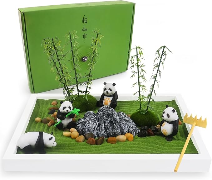 Panda Mini Zen Garden for Desk 11" x 8" Automatic Zen Garden Sand Bowl Japanese Desk Decor Zen Garden Accessories Kit Zen Decor Panda Gifts Rake Home Decor Room Decor