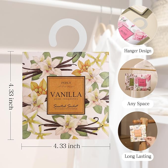 12 Packs Vanilla Scented Sachets – Long-Lasting Air Freshener & Closet Deodorizer for Drawers, Closets, Cars & Wardrobes