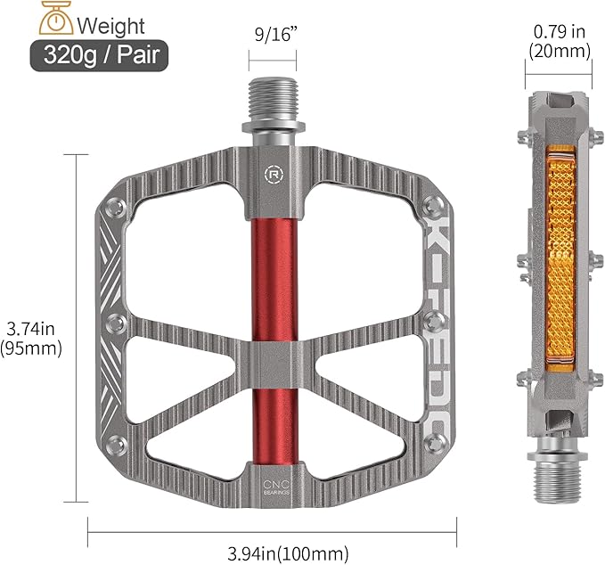 MTB Mountain Bike Pedal Platform Flat Bicycle Pedals Aluminum Alloy Non-Slip 9/16" Metal Bike Pedals with 3 Bearings for Road, BMX