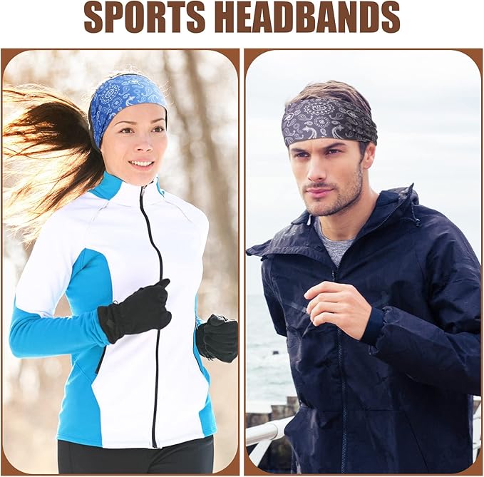 9 pcs Sweatbands for Men Workout Sport Headbands for Men Camo Headband Sweat Absorbing Headband Wide Sweatband for Head Basketball Football Cycling Running Yoga, 4.7 x 9.8 Inch