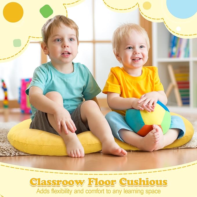 Fumete 8 Pcs 16 Inch Round Floor Cushions for Kids and Toddlers, Flexible Seating Classroom Furniture Floor Pillow for Home, Daycare, Preschool, Yoga and Meditation (Yellow)