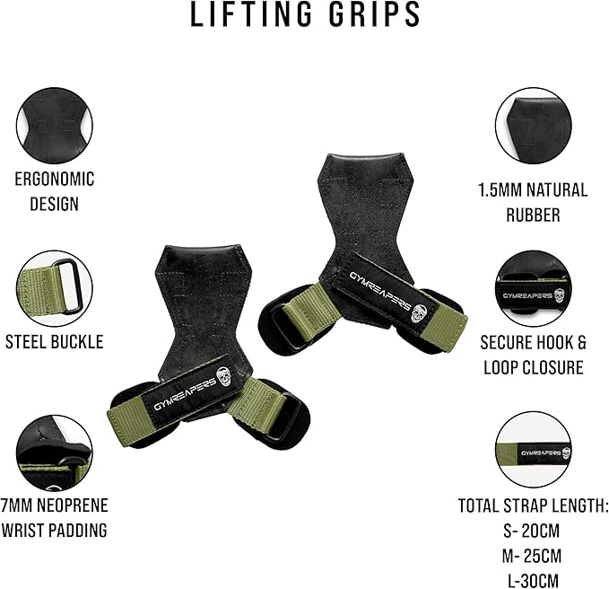Gymreapers Weight Lifting Grips (Pair) for Heavy Powerlifting, Deadlifts, Rows, Pull Ups, with Neoprene Padded Wrist Wraps Support and Strong Rubber Gloves or Straps for Bodybuilding