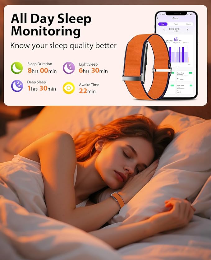 Smart Bracelet, Wearable Activity & Fitness Tracker Band, 24H Sleep Tracker, All-Day Continuous Heart Rate Blood Pressure Stress HRV Monitor, 170+ Sport Modes Smart Wristband with 2 Bands, Free APP