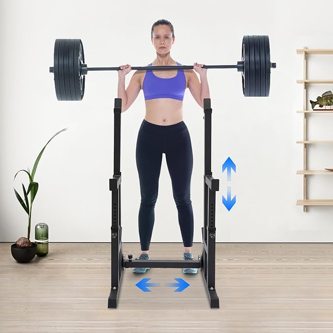 Adjustable Barbell Rack, Multi-function Barbell Rack,Squat Rack Stand, Barbell Rack for Bench Press,Weight Lifting Rack for Home Gym Strength Training Fitness Workout, Max Load 550LBS