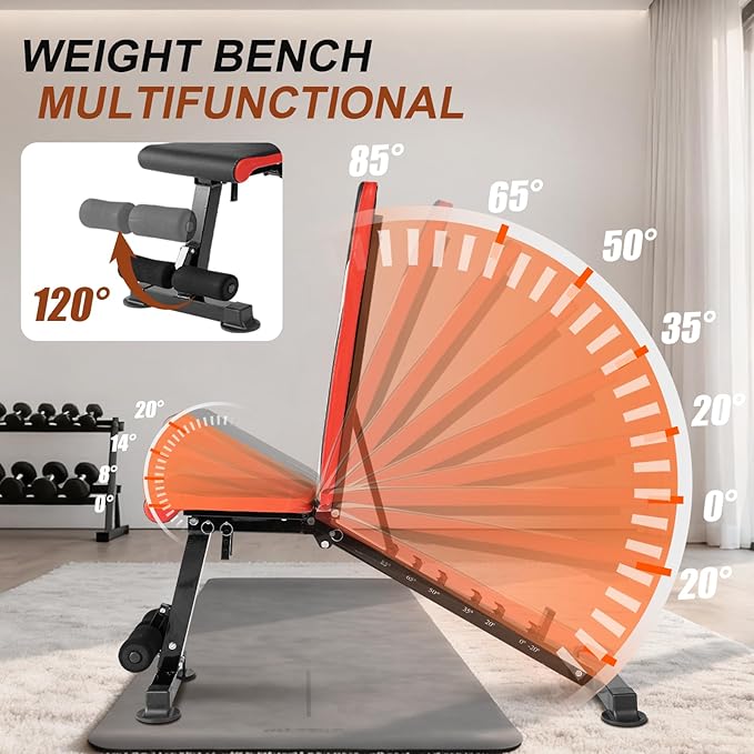 Adjustable Weight Bench for Home Gym, 700LBS Weight Capacity Incline Decline Flat Utility Workout Bench with Fast Folding for Full-Body Strength Training