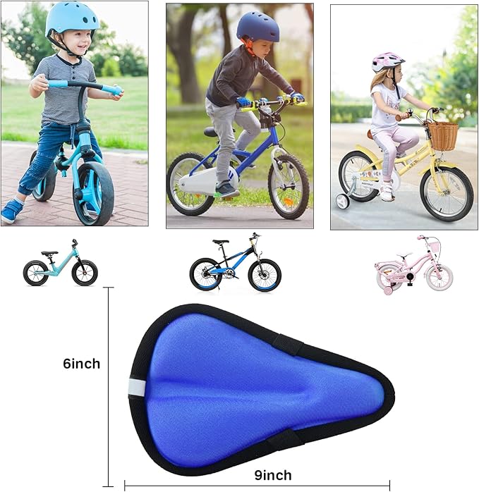 Kids Bicycle Seat Cushion Cover 9"x6",Gel Padded Bike Seat Cover for Boys Girls,Breathable Soft Bike Seat Cover,Child Bicycle Saddle Pad with Water Resistant Cover,Arm Sleeves