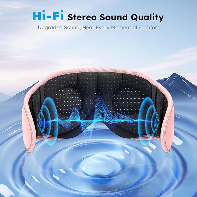 LC-dolida White Noise Sleep Mask, 3D Sleep Headphones with 16 Soothing Sounds, Bluetooth 5.4 Sleep Eye Mask with Timer, Total Blackout Sleeping Headphones for Side Sleeper(Pink)