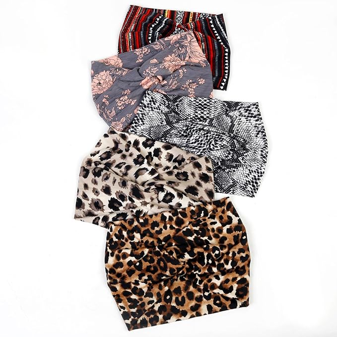 AKTVSHOW 7'' Wide Headbands for Women, 10 Pack Large Boho Turban Headband Fashion Non Slip Hairbands Thick Head Wraps Yoga Workout Hair Accessories