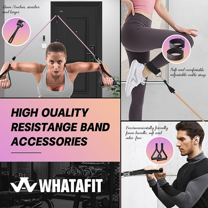 WHATAFIT Resistance Bands, Exercise Bands,Resistance Bands for Working Out, Work Out Bands with Handles for Men and Women Fitness, Strength Training Home Gym Equipment