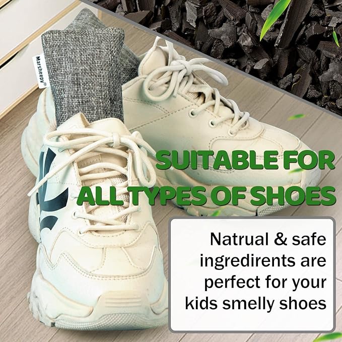 Marsheepy 6 Pack Activated Charcoal Odor Absorber Bags, Shoe Deodorizer insert and Shoe Odor Remover, 100% Natural Shoes Smell Remover,Shoe Odor Eliminatorr (60g X 6 PACK)