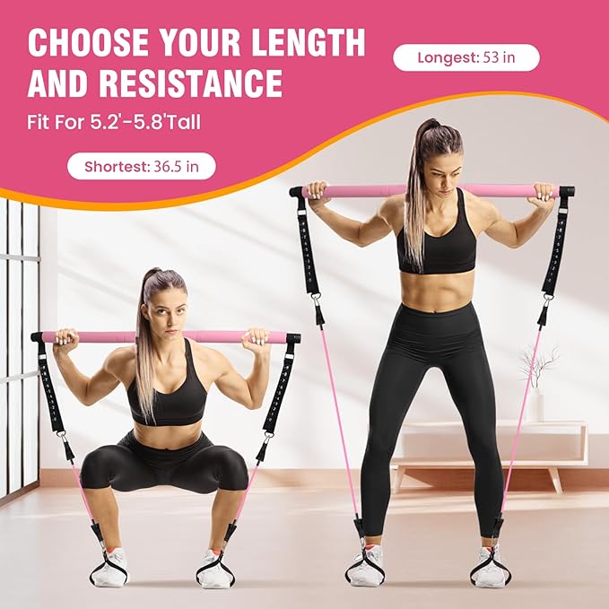 Upgraded Pilates Bar Kit, Durable Pilates Bar Kit with Resistance Bands for Women & Men -with Workout Guide Perfect for Beginner - Pilates Equipment for Home, Gym, Travel, Office Use