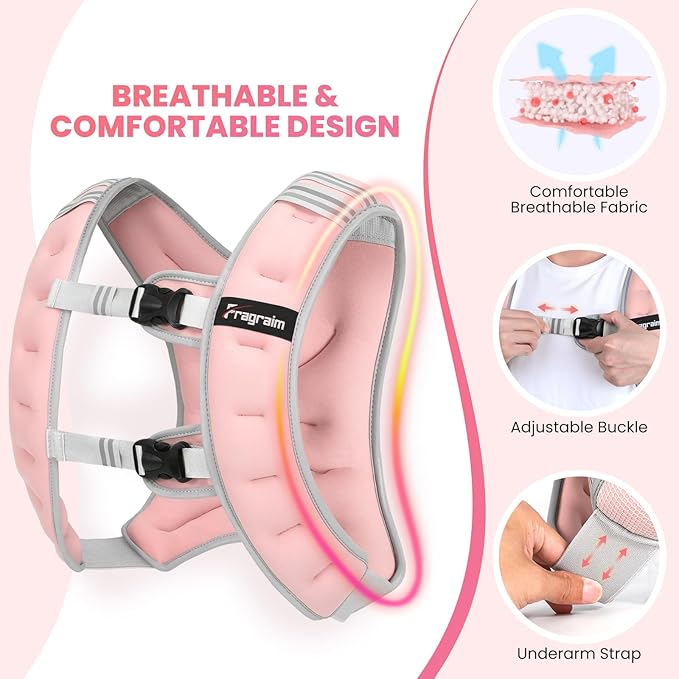 Fragraim Weighted Vest for Women Men - 8lb/10lb/12lb/16lb/22lb/25lb/30lb Weight Vest with Reflective Stripe, Detachable Phone Pouch, Ideal for Walking, Strength Training, Running, Workout, Cardio
