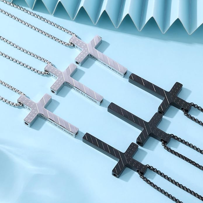 American Flag Cross Breathing Necklace for Women Men Quit Stop Smoking Stainless Steel Inspirational Bible Verse Anxiety Relief Mindfulness Jewelry for Stress Relief Christian Meditation Gift