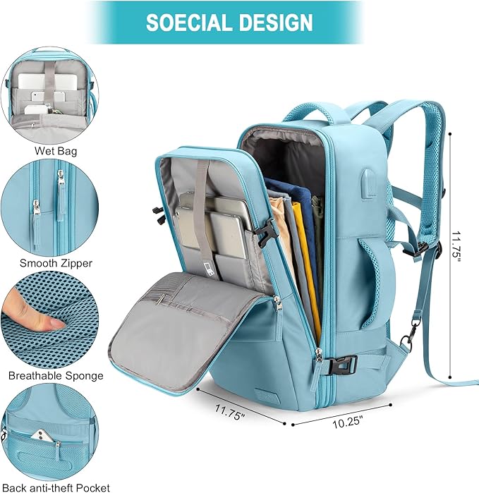 Carry On Backpack, 42L Flight Approved Travel Backpack for Men Women,Airline Approved Gym Backpack Waterproof Business Laptop Daypack Laptop Backpack,Casual Daypack for Business Weekend Hiking