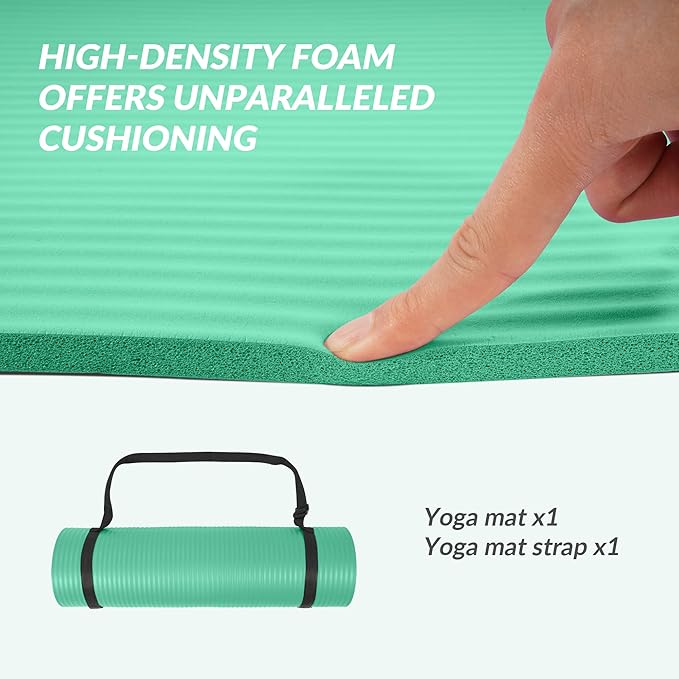 Quality Exercise Yoga Mat, 1/2-Inch Thick High-Density Foam for Full-body workout, Anti-Tear and non-slip Surface, Includes Carry Strap for Home & Studio Workouts,Multiple Options