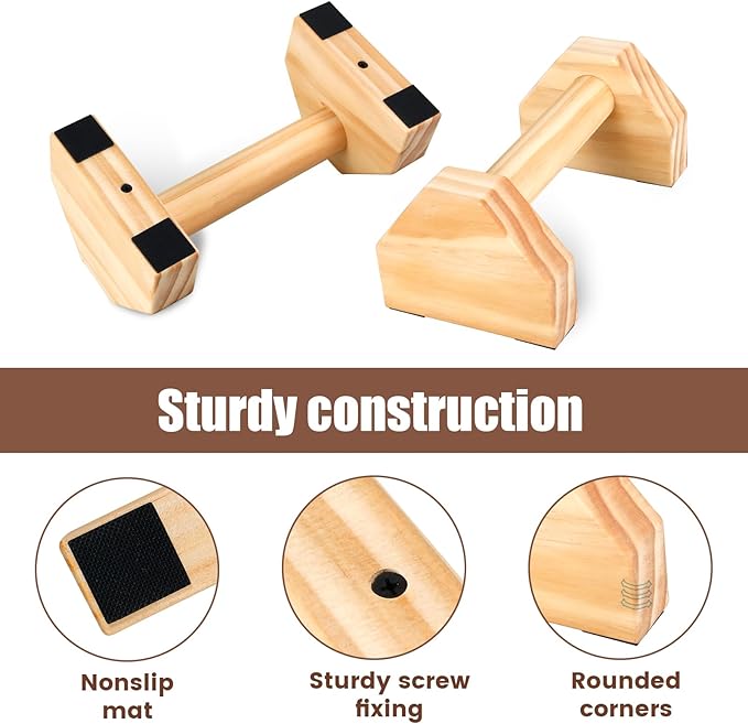 Wooden Push-up Bars, Pushup Stands, Push up Bracket, Push-Up Frame with Ergonomic Handle, Non-slip Base Home Workout Equipment, Push up Bracket Board Parallettes for Indoor Fitness Training