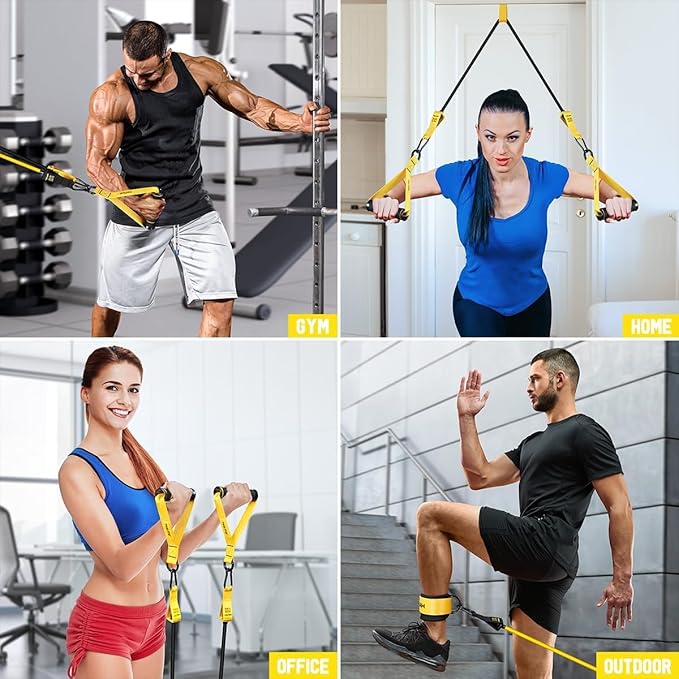 WALITO Resistance Bands Set - Exercise Bands with Handles, Door Anchor, Legs Ankle Straps, for Heavy Resistance Training, Physical Therapy, Muscle Training, Yoga, Home Workouts, Gym