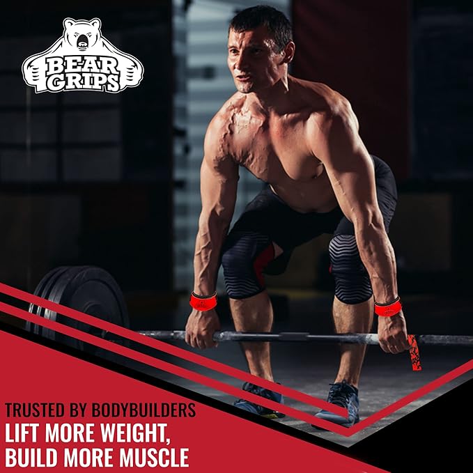 Bear Grips Lifting Straps - Gym & Weightlifting Straps for Men & Women, Deadlift Support, 2 Pairs