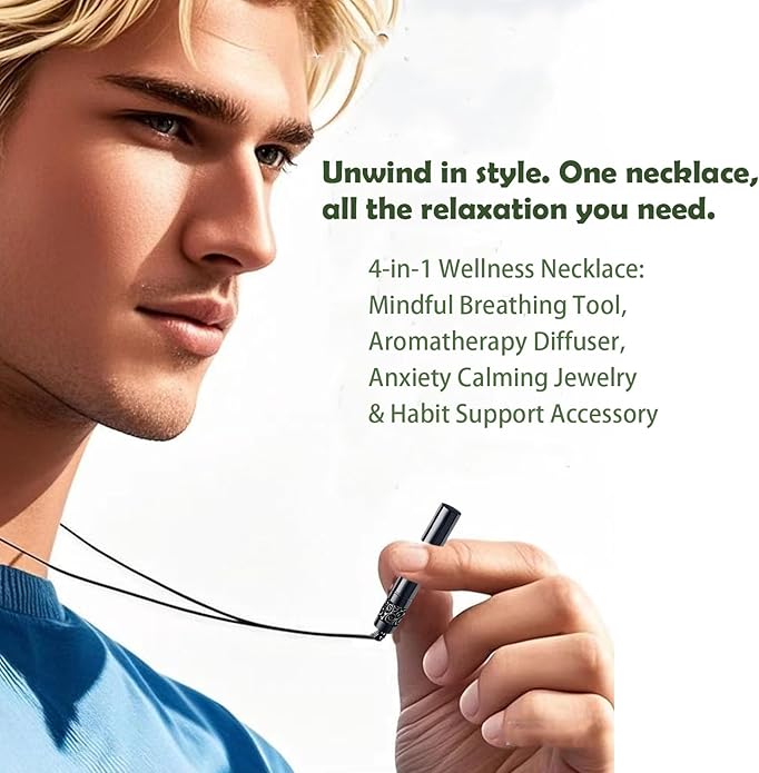 Mindfulness Breathing Necklace & Essential Oil Diffuser for Women Men Gift 2-in-1 Stainless Steel Breathlink Jewelry for Inner Balance, Daily Focus, Yoga, and Meditation