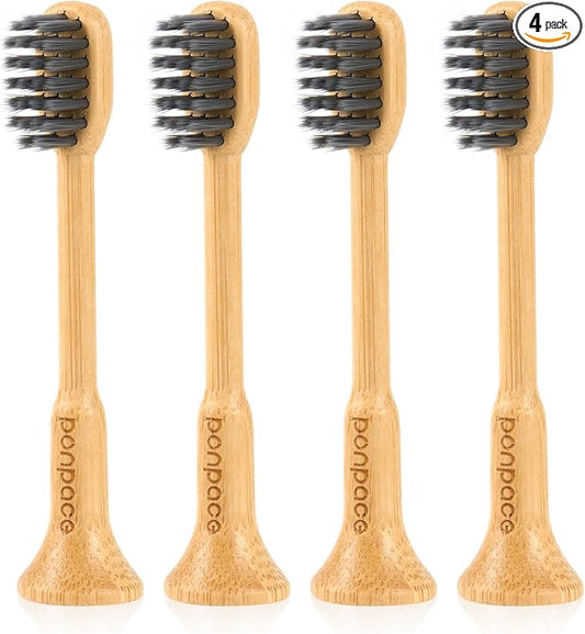 Bamboo Toothbrush Heads Compatible with 7AM2M, Soft Charcoal Infused Bristles, Whitening & Deep Cleaning
