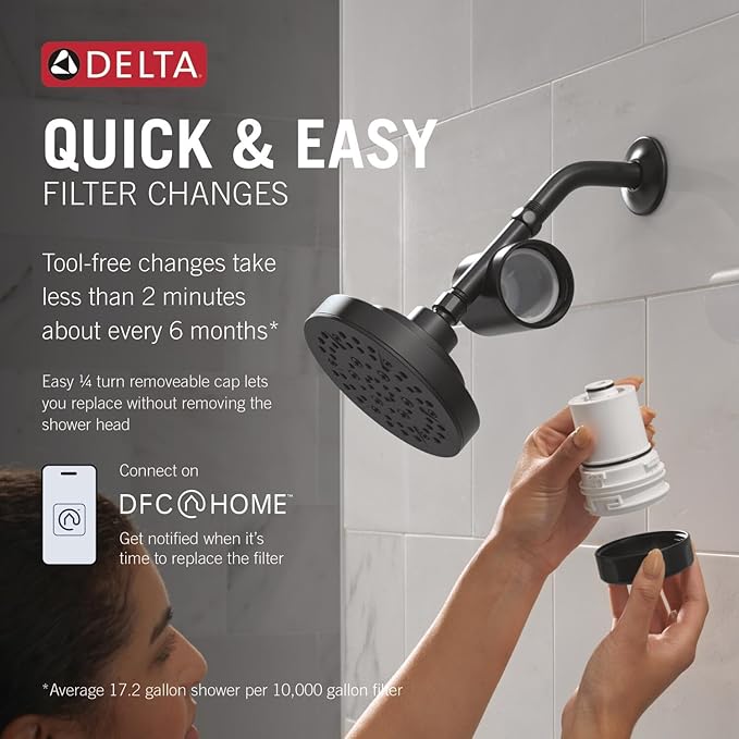 Delta Faucet Clarifi Standard Shower Filter Attachment with Filter, Shower Water Filter, Shower Head Filter, Matte Black 7SF100-BL