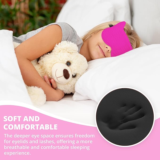 3D Kids Sleep Eye Mask: 3D Contoured Cup Sleeping Masks, Blindfold Sleep Eye Cover with Adjustable Strap, Memory Foam Lightweight Night Eyeshade for Boys Girls Teens (Rose Red)