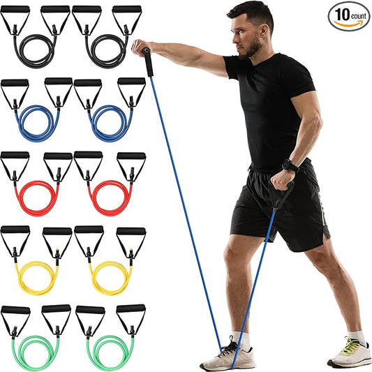 Shappy 10 Pcs Resistance Bands with Handles Exercise Stretch Bands for Exercise Woman Man Training Physical Therapy Workouts Fitness