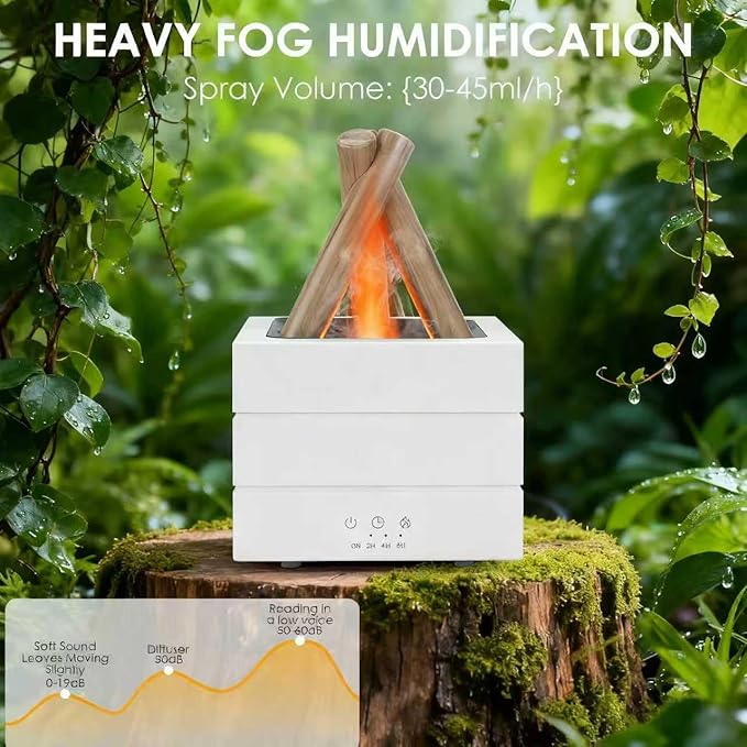 Campfire Flame Fire Diffuser, Bonfire Aromatherapy Essential Oil Diffuser, 280ml Wood Cool Mist Humidifier with 7 Colors LED Lights/Remote/Auto-Off, Fireplace Aroma Diffuser for Home Office Gift