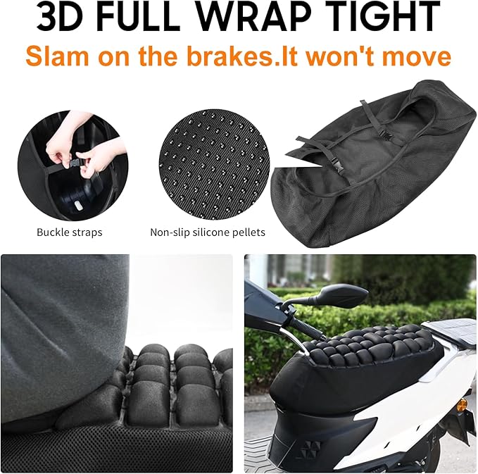 JFT Motorcycle Seat Cushion Air Pad, Pressure Relief Ride Motorcycle Air Cushion Large for Cruiser Touring Saddles, Shock-Absorbing Motocycle Seat Air Pad for Long Time Riding (Black)