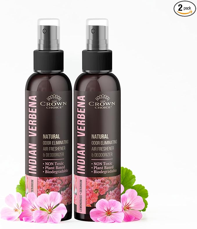 Natural Air Freshener Spray—Geranium & Lemongrass Odor Eliminator—Non-Toxic Essential Oil Deodorizer Spray for Home,Toilet,Room,Lounge,Laundry,Cabinet,Fabric;Safe for Kids & Pets—2PK- 4Oz each