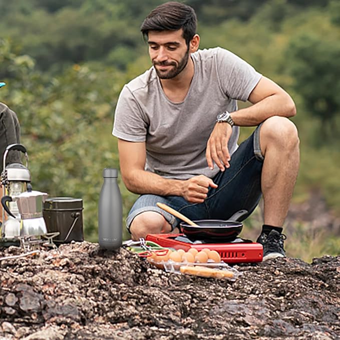 Insulated Water Bottle, 2 Pack-12oz Stainless Steel Water Bottles with straw lid, Metal Sports Water Bottles for Boys,Girls, Double Wall Vacuum BPA-Free Flask for Sports (Grey&Cream white)